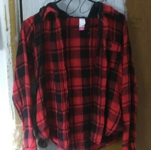 Plaid sweater with hood